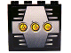 Part No: 4215bpb062a  Name: Panel 1 x 4 x 3 - Hollow Studs with 3 Yellow Circles with Bionicle Code A on Silver Background Pattern (Sticker) - Set 8758