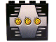 Part No: 4215pb062a  Name: Panel 1 x 4 x 3 with 3 Yellow Circles with Bionicle Code Pattern A on Silver Pattern (Sticker) - Set 8758