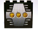 Part No: 4215pb062d  Name: Panel 1 x 4 x 3 with 3 Yellow Circles with Bionicle Code Pattern D on Silver Pattern (Sticker) - Set 8758