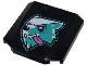 Part No: 45677pb156  Name: Wedge 4 x 4 x 2/3 Triple Curved with Dark Turquoise and White Wolf Head with Dark Pink Eyes and Tongue Pattern