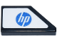 Part No: 5091pb004  Name: Tile, Modified 1 x 2 Wedge Left with Blue Circle 'hp' Logo on White Background Pattern (Sticker) - Set 77242