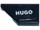 Part No: 5091pb010  Name: Tile, Modified 1 x 2 Wedge Left with Silver 'HUGO' Logo Pattern (Sticker) - Set 77246