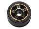 Part No: 50944pb02c01  Name: Wheel 11mm D. x 6mm with 5 Spokes with Gold Outline Pattern with Black Tire 14mm D. x 6mm Solid Smooth (50944pb02 / 50945)