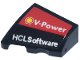 Part No: 5095pb015  Name: Wedge 2 x 2 x 2/3 Left with White 'V-Power' and Yellow Shell on Red Background and 'HCLSoftware' Logo  Pattern (Sticker) - Set 77242