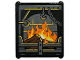 Part No: 51266pb008  Name: Glass for Window 1 x 3 x 3 Flat Front with Dark Bluish Gray Fireplace with Hook and Chain, Yellow and Orange Flames and Reddish Brown Logs Pattern (Sticker) - Set 76428