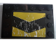 Part No: 6180pb106  Name: Tile, Modified 4 x 6 with Studs on Edges with Black and Yellow Chevrons and Silver Mud Splatter Pattern (Sticker) - Set 8496
