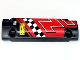Part No: 62531pb045L  Name: Technic, Panel Curved 11 x 3 with 'DIRECT NjecT', 'V8', White and Black Checkered Stripe on Red Background Pattern Model Left Side (Sticker) - Sets 8041 / 42041