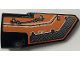 Part No: 64391pb089  Name: Technic, Panel Fairing # 4 Small Smooth Long, Side B with White Stripes, Cable, Tread Plate and 'STEP' on Orange Background Pattern (Sticker) - Set 42140