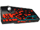 Part No: 64683pb055  Name: Technic, Panel Fairing # 3 Small Smooth Long, Side A with Red 'V' and Stripe, Red Spots and Dark Turquoise Lines Pattern (Sticker) - Set 71713