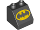 Part No: 6474pb38  Name: Duplo, Brick 2 x 2 x 1 1/2 Slope 45 with Batman Logo Pattern