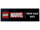 Part No: 69729pb220  Name: Tile 2 x 6 with Red LEGO Marvel Logo and White 'IRON MAN MK3' Pattern