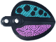 Part No: 7096pb02  Name: Plant Plate, Round 1 x 2 with Pointed Leaf with Dots and Lines on Dark Turquoise and Swirls on Dark Pink Background Pattern