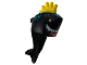 Part No: 72229pb02  Name: Minifigure, Head, Modified Shark with Yellow Spiked Hair, Fin, Tail, Dark Turquoise Spots and Wide Grin with Teeth, Coral Tongue Pattern