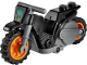 Part No: 75522pb02c01  Name: Stuntz Flywheel Motorcycle Dirt Bike with Dark Bluish Gray Frame and Handlebars, Orange Wheels, Dark Turquoise and Orange Flames Pattern