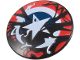 Part No: 75902pb38  Name: Minifigure, Shield Circular / Round Convex Face with White Star on Dark Blue Circle with White and Red Rings, Symbiote Tendrils and Splatters Pattern (Venomized Captain America)