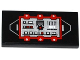 Part No: 87079pb0189  Name: Tile 2 x 4 with Red and Silver Control Panel with Black Saw Blade and White 'LOCK' Pattern (Sticker) - Set 70725