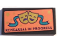 Part No: 87079pb1437  Name: Tile 2 x 4 with 'REHERSAL IN PROGRESS', Dark Turquoise Banner, Gold Stars and Tragedy/Comedy Theater Masks on Coral Background Pattern (Sticker) - Set 41714