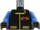 Part No: 973p8ac04  Name: Torso Racing Suit with Red Letter X Extreme Team Logo and Yellow Lines Pattern / Blue Arms / Black Hands