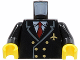 Part No: 973pb0109c01  Name: Torso Airplane Pilot, Suit Double Breasted, Red Tie, Gold Buttons and Logo Pin Pattern / Black Arms / Yellow Hands
