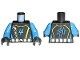 Part No: 973pb0428c01  Name: Torso Aquazone Aquaraiders II Trident, Silver Belt and Zipper Pattern / Medium Blue Arms / Black Hands