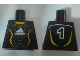 Part No: 973pb0553  Name: Torso Soccer Adidas Logo, White and Yellow No.1 Pattern (Stickers)
