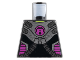 Part No: 973pb0897  Name: Torso Alien Silver Armor Breastplate with Dark Silver Hoses, Magenta Circle Logo and Side Panels, Lime Neck Pattern