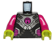 Part No: 973pb0897c01  Name: Torso Alien Silver Armor Breastplate with Dark Silver Hoses, Magenta Circle Logo and Side Panels, Lime Neck Pattern / Magenta Arms / Lime Hands