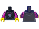 Part No: 973pb1055c01  Name: Torso Hooded Sweatshirt with Pocket, Drawstring and Minifigure Skull Pattern / Magenta Arms with Black Stripes / Yellow Hands