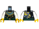 Part No: 973pb1972c01  Name: Torso Ninjago Robe with Dark Green Sash, Gold Asian Characters, Torn with Dark Purple Snake Head on Back Pattern / White Arms / Yellow Hands