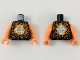 Part No: 973pb2157c01  Name: Torso Ninjago Orange Fractures, Gold Rocks and White Ninjago Logogram 'Earth' Pattern / Orange Arms / Orange Hands