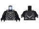 Part No: 973pb2282c01  Name: Torso Super Hero Costume with Dark Silver Chevron Armor Panels, Dark Bluish Gray Lines, Silver Animal Tooth / Claw Necklace Pattern / Black Arms / Black Hands