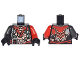 Part No: 973pb2616c01  Name: Torso Ninjago Red, Silver and Copper Armor with Clock, Smartphone and Headphones Pattern / Red Arm Left / Pearl Dark Gray Arm Right / Black Hands