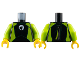 Part No: 973pb2739c01  Name: Torso Wetsuit with White Logo, Lime Sides and Silver Zipper with Cord on Back Pattern / Lime Arms / Yellow Hands