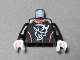 Part No: 973pb3427c01  Name: Torso Racing Suit with Demon Logo, White and Red Stripes Pattern / Black Arms / White Hands