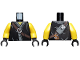 Part No: 973pb3583c01  Name: Torso Ninjago Robe with Brown Belt, Silver Buckle, Cutlery Pouch, Carabiners and Dark Bluish Gray Fabric Creases Pattern / Yellow Arms / Black Hands