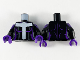 Part No: 973pb3743c01  Name: Torso Female, Large White Cross, Dark Purple Trim Pattern / Black Arms with Dark Purple Plated Shoulder Armor Pattern / Dark Purple Hands