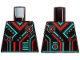 Part No: 973pb3809  Name: Torso Dark Turquoise and Red Stripes, Rectangles and Circles Pattern