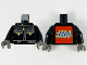 Part No: 973pb3909c01  Name: Torso Studios Racing Suit with Silver Panel with Gradient, Zipper with Yellow Pull, LEGO Logo on Back Pattern / Black Arms / Dark Gray Hands