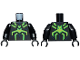 Part No: 973pb4206c01  Name: Torso Spider-Man Costume, Bright Green and Lime Spider and Dark Blue Muscles Outline Pattern / Black Arms / Black Hands