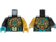 Part No: 973pb4346c01  Name: Torso Gold Breathing Apparatus, Yellowish Green Scales Pattern / Pearl Gold Arm Left / Black Arm Right / Pearl Gold Hand Left / Dark Turquoise Hand Right