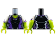 Part No: 973pb5392c01  Name: Torso Female Super Hero Costume with Dark Purple Side Panels and White Shoulders, Lime Neck Pattern / Lime Arms with Molded White Short Sleeves and Printed Black and Dark Purple Hems Pattern / Lime Hands