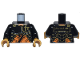 Part No: 973pb5592c01  Name: Torso Armor Plates over Orange Tunic, Gold Trim and Ninjago Logogram Letter C, 'COLE' on Back Pattern / Black Arms / Pearl Gold Hands