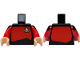 Part No: 973pb6404c01  Name: Torso Uniform Vest with Gold and Silver Star Trek Starfleet Insignia, Red Front and Back Panel Pattern / Red Arms with Black Shoulders Pattern / Light Nougat Hands