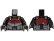 Part No: 973pb6483c01  Name: Torso SW Mandalorian Dark Red and Dark Silver Armor Plates with Silver Marks, Shoulder Straps with Yellow Triangles Pattern / Black Arms / Pearl Dark Gray Hands