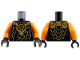 Part No: 973pb6514c01  Name: Torso Gold Dragon Head Armor and Scale Tips, Dark Orange Trim, Ninjago Logogram 'C' Pattern / Orange Arms / Black Hands