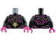 Part No: 973pb6518c01  Name: Torso Magenta and Metallic Pink Vines with Thorns, Medium Nougat Necklace with Yellowish Green Eye and Wraps Pattern / Black Arms / Magenta Hands