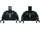 Part No: 973pb6536c01  Name: Torso with Dark Silver Webbing and Silver Stylized Spider on Front and Back Pattern / Black Arms / Black Hands