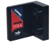 Part No: 99207pb005L  Name: Bracket 1 x 2 - 2 x 2 Inverted with Script 'simply' and White 'COLA' and Logos and Dark Blue and Red Background Pattern Model Left Side (Sticker) - Set 77243