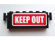 Part No: BA058pb01  Name: Stickered Assembly 6 x 1 x 2 with White 'KEEP OUT' on Red Sign Pattern (Sticker) - Set 4850 - 1 Brick 1 x 6, 1 Brick 1 x 4, 2 Brick Modified 1 x 1 with Handle