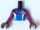Part No: FTBpb103c01  Name: Torso Mini Doll Boy Blue Jacket with Magenta, Dark Blue and White Panels and Mountains Pattern, Reddish Brown Arms with Hands with Magenta Long Sleeves